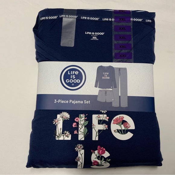 Life Is Good Other - Life Is Good Sleep 3-Piece Pajama PJ Set Flowers